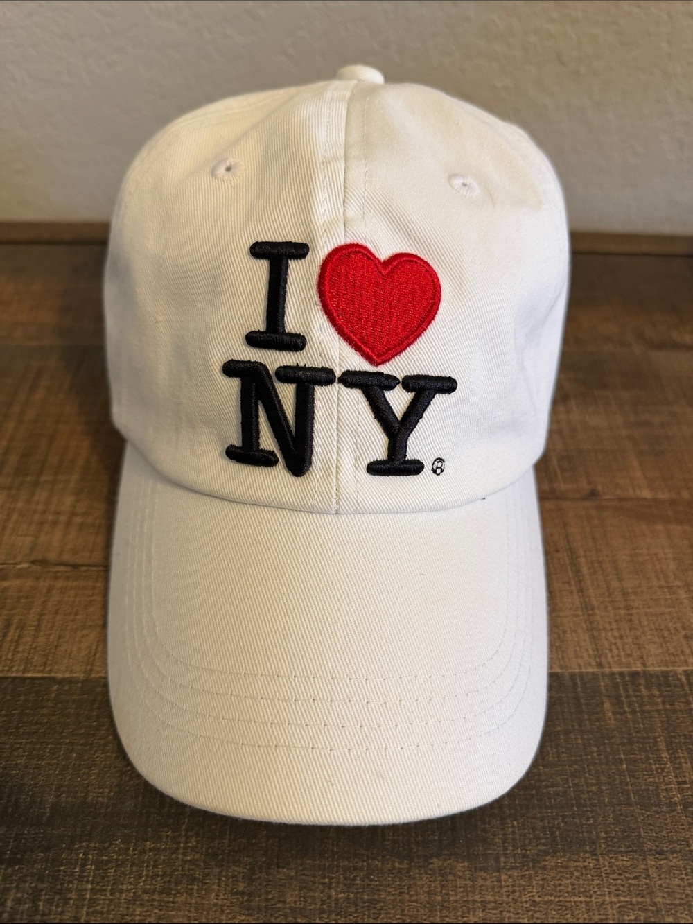 I Love NY White Baseball Cap with Red Heart Embroidery